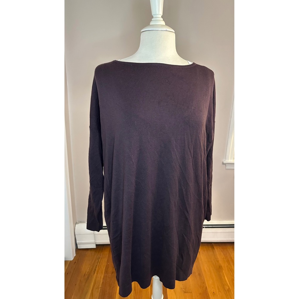 Eileen Fisher Purple Tencel Lyocell Knit Boat Neck Tunic Top Large F19DXR